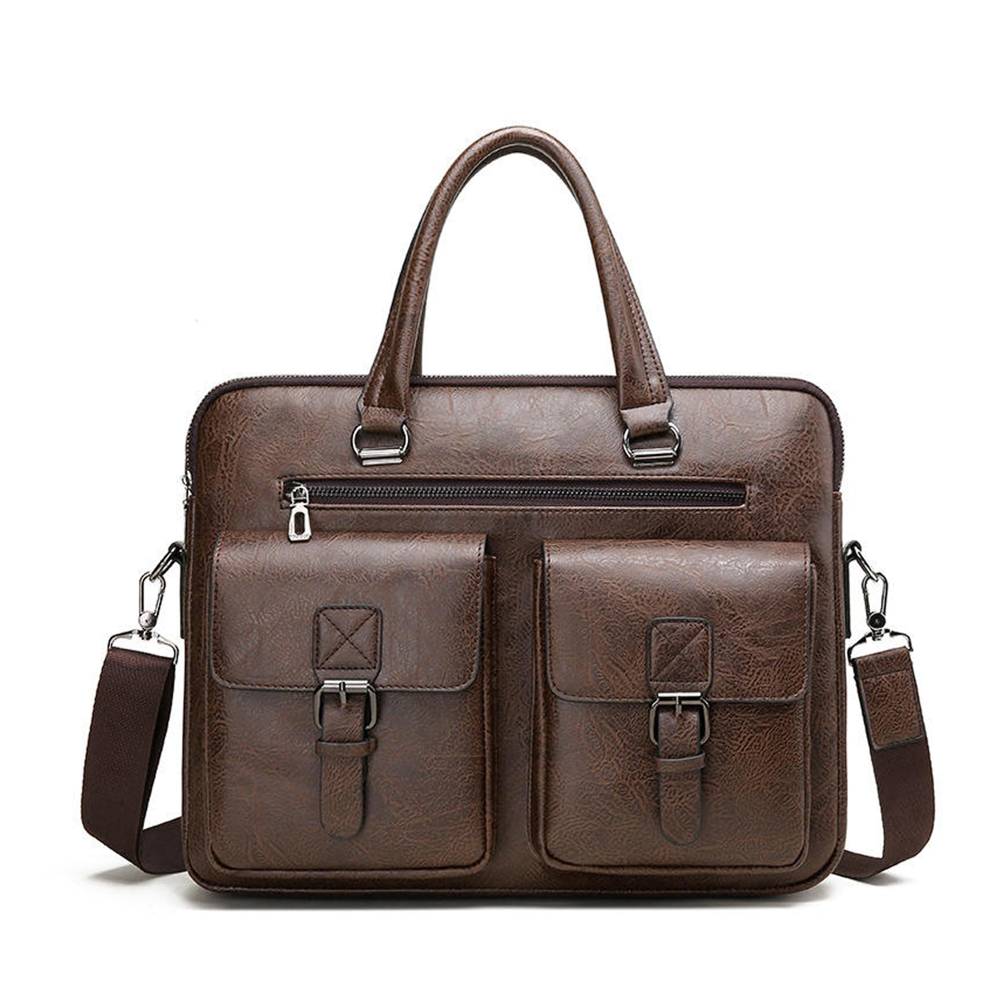Practical 14 inch Briefcase Laptop Bag for Men - Business Leather Office Bag Messenger Bag Travel Bag for Men