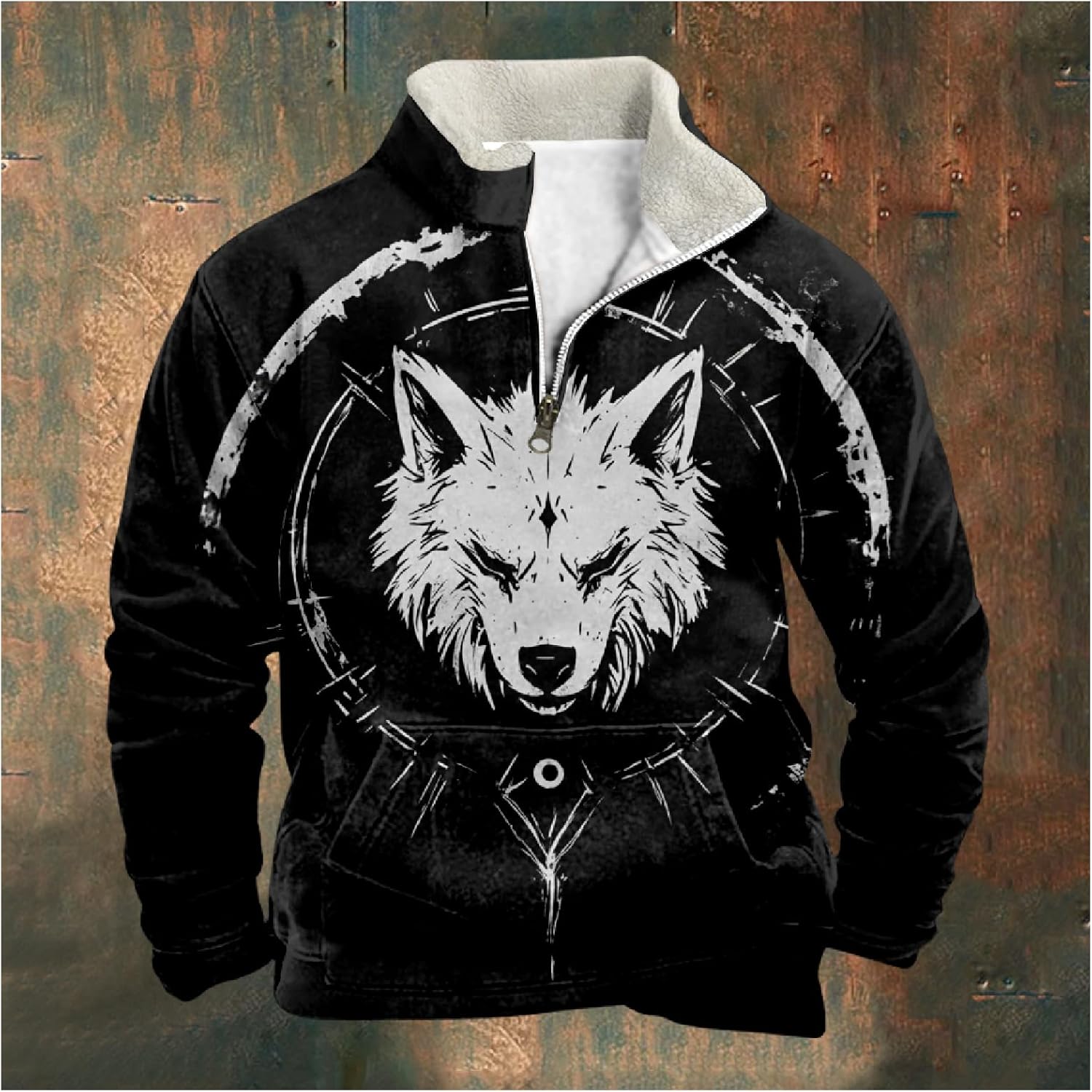 MARSVOVO Quarter Zip Sweatshirt Men Fashion Zip Up Vintage Western Cowboy Polo Pullover Long Sleeve Fall Graphic Tops - Image 4