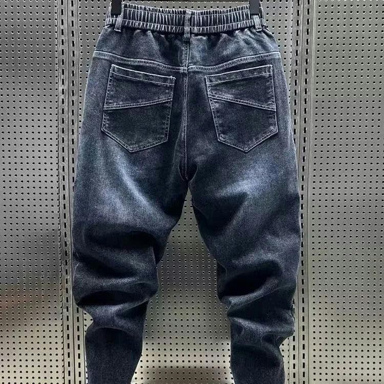 Autumn and Winter Men's Fleece Jeans Loose Harem Pants Men's Casual Pants3