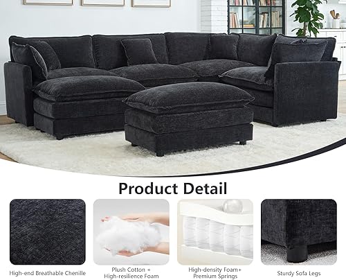 Miniatura 7 de Sofá seccional modular en forma de U, sofá esquinero de chenilla de gran tamaño, cómodo sofá nube con otomana chaise, sofás seccionales modernos de