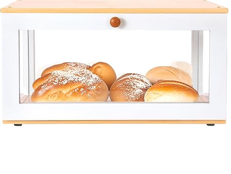 ETMI Bamboo Bread Box for Kitchen Countertop - Large White Bread Box Pastry Display case kitchen Storage