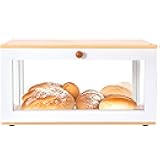ETMI Bamboo Bread Box for Kitchen Countertop - Large White Bread Box Pastry Display case kitchen Storage