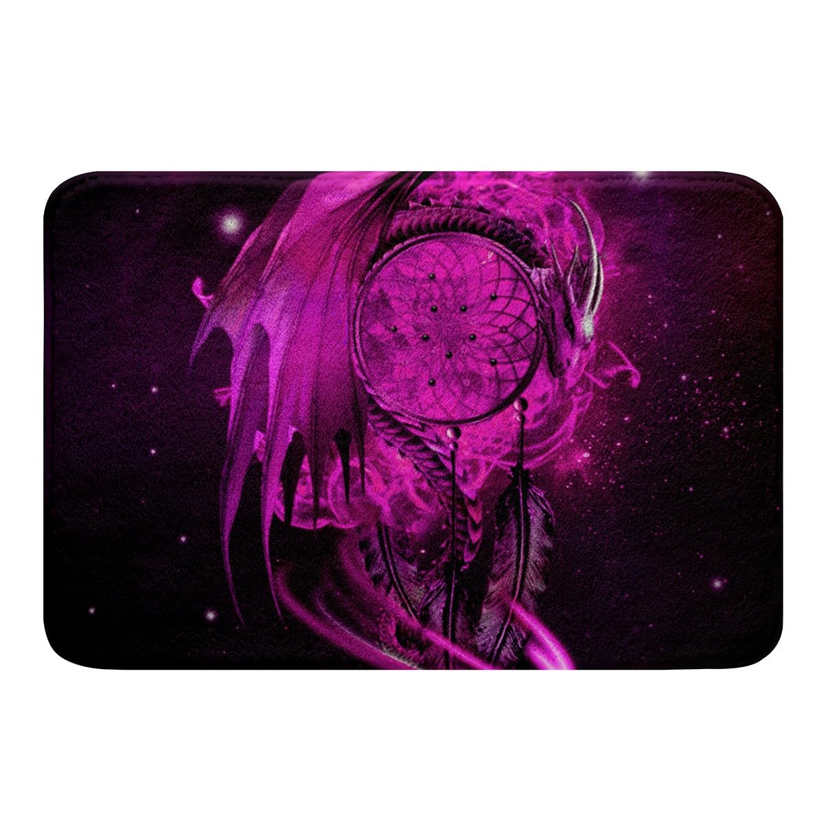 Dragon 16"x24" Bathroom Accessories for Boys,Vintage Gothic Bath Mat Dream Catchers Outdoor Rug,Mythical Animal Boho Feather Kitchen Mat Peach Fuchsia Mist Galaxy Bohemian Decor