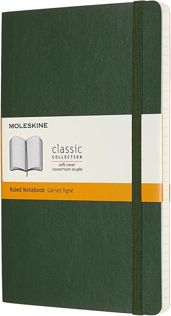 Moleskine Classic Ruled Paper Notebook - Soft Cover and Elastic Closure Journal - Color Myrtle Green - Large 13 x 21 A5 - 192 Pages