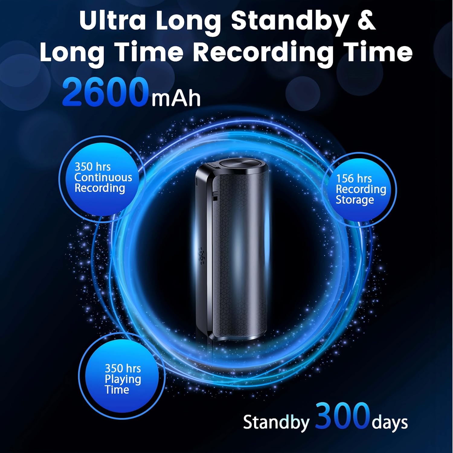 16GB Registratore Vocale Magnetico con Attivazione Vocale, Ricaricabile USB 2600mAh, 365Day Batteria a Lunga Durata, Un Tasto per Registrare, Ideale per Riunioni, Lezioni e Colloqui