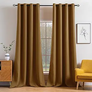 MIULEE Blackout Curtains 96 Inches Long for Bedroom Living Room Thermal Insulated Room Darkening Grommet Top Solid Light Blocking Drapery Set of 2 Window Panels Golden Brown