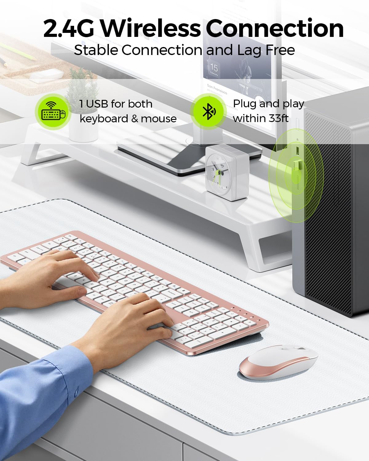 Wireless Keyboard and Mouse Combo, Full Size Slim Thin Cordless Keyboard Mouse with Numeric Keypad, Quiet Computer Keyboard Mice Set 2.4G Stable Connection Adjustable DPI (Rose Gold) - Image 2