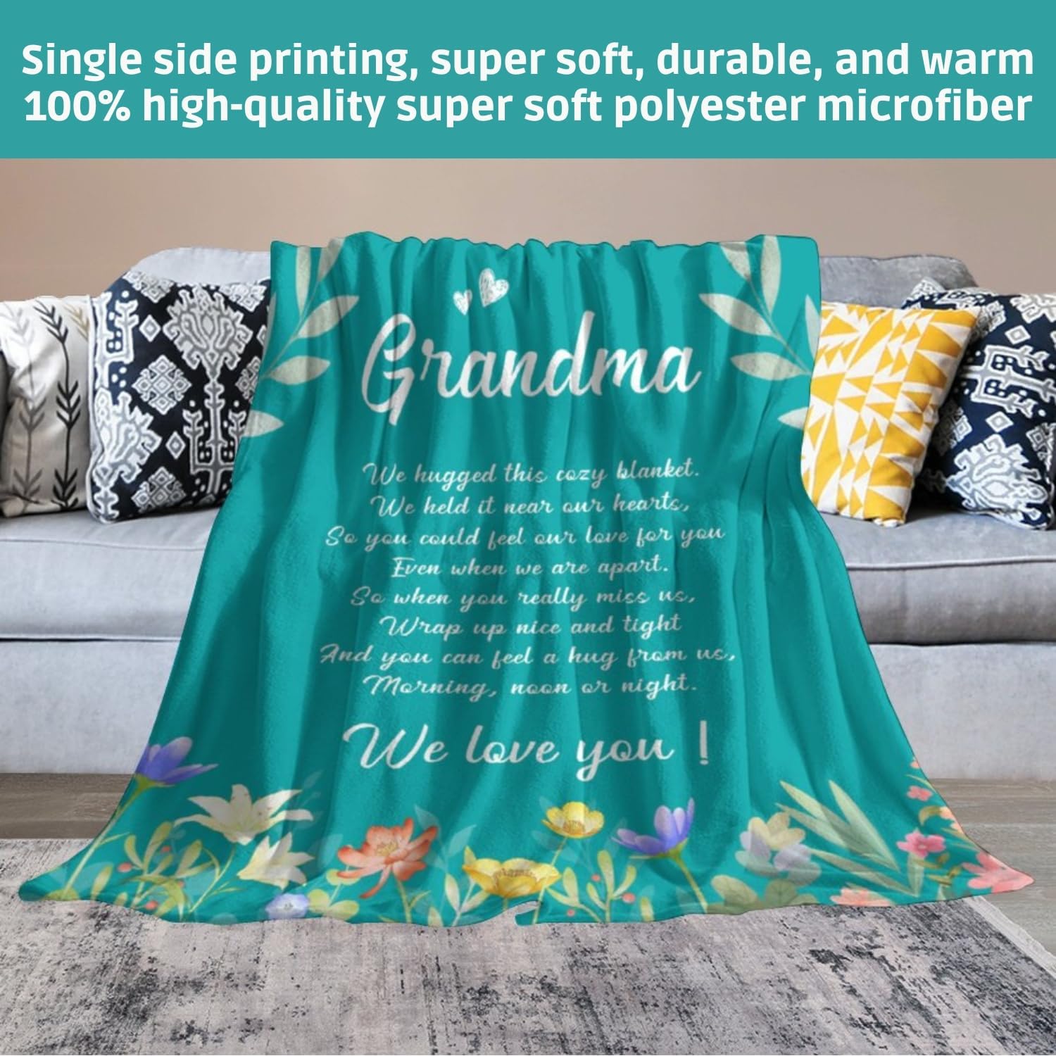 Grandma Blanket for Grandmas, Grandmother Birthday Gifts Ideas for Great Nana, Gigi 60"X50" Flannel, Best Grandma Gifts in Teal