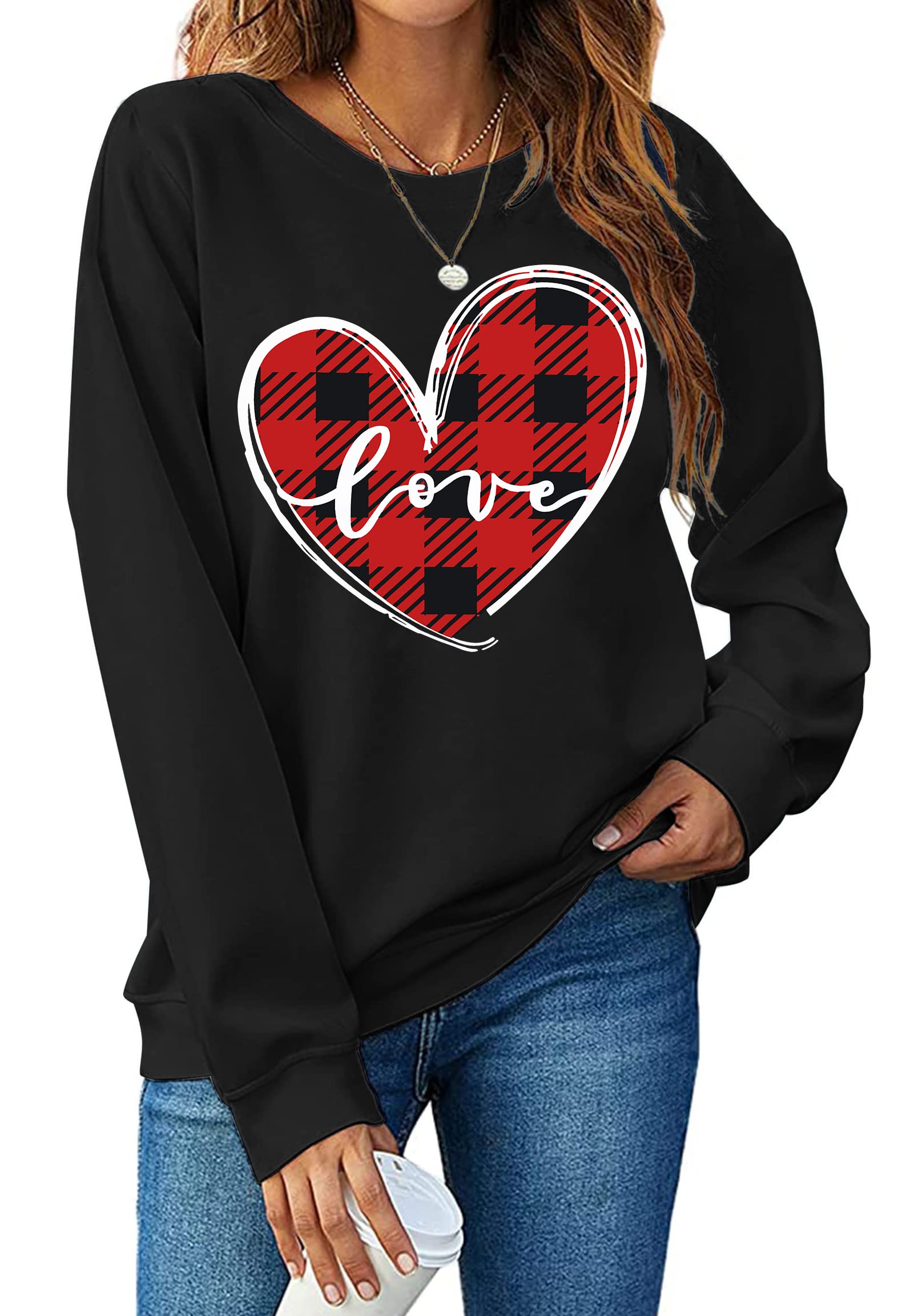 LHBNK Valentines Day Sweatshirt for Women Funny Love Heart Shirts Casual Valentine Pullover Long Sleeve Tops