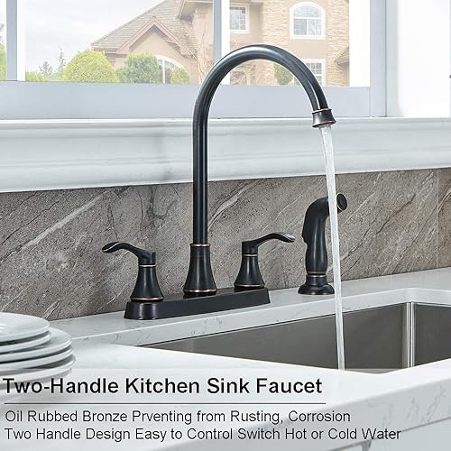 Vista 11 de VADR0004L - Grifo de cocina de 3 agujeros o 4 agujeros con rociador lateral, grifos comerciales de níquel cepillado sin plomo para fregaderos de RV