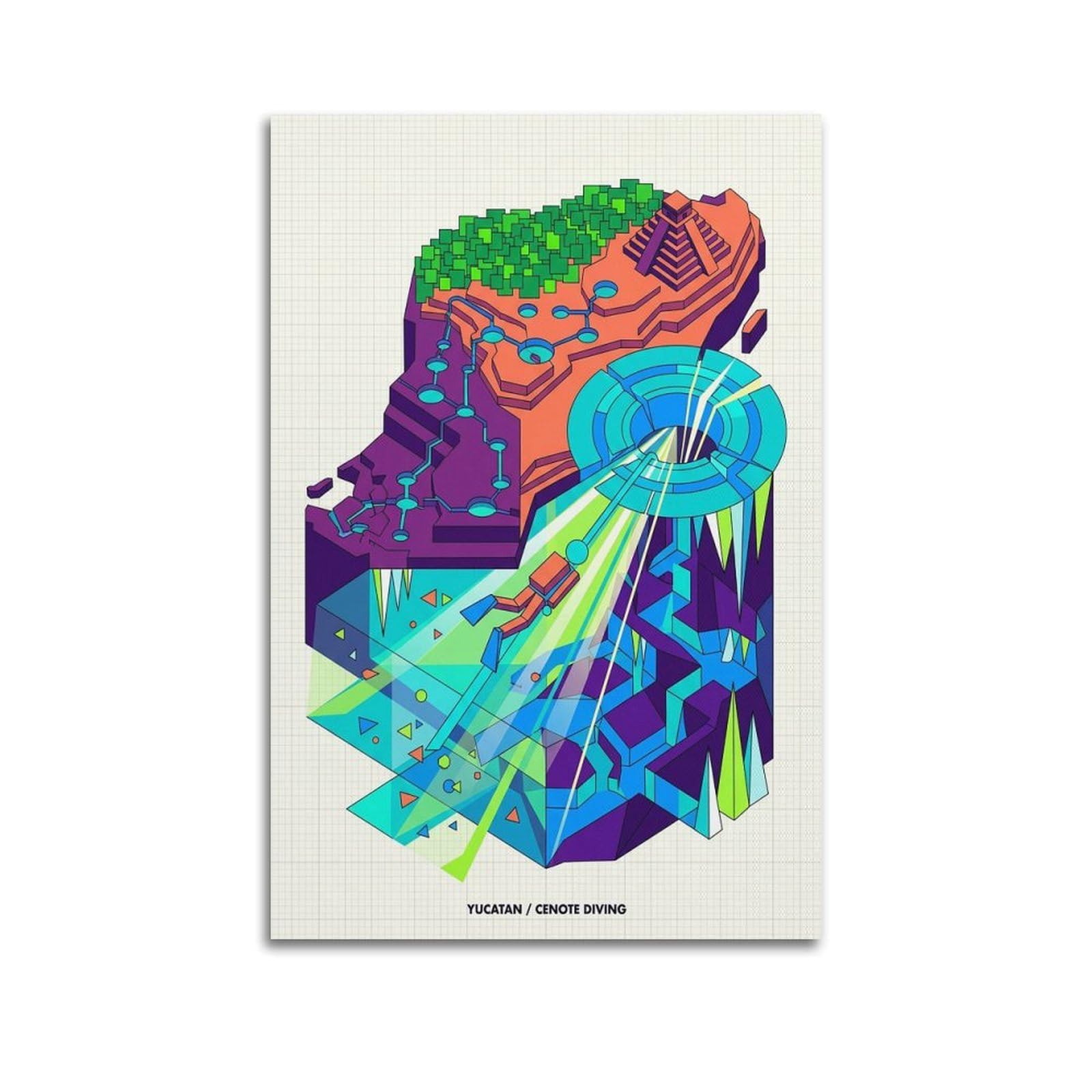 XKUGA Modern Bauhaus Yucatan Cenote Diving Sport Travel Poster Modern Decorative Canvas Prints - Ideal Wall Art for Family, Man Cave, Game Room, Boys & Girls Bedroom 20x30inch(50x75cm)