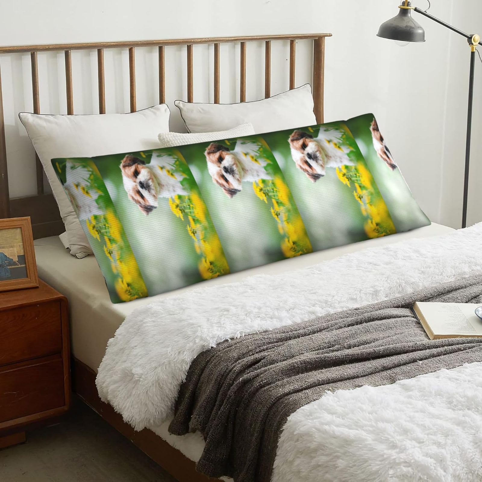 Shih Tzu Little Cute Dogs Curly Puppy Pets Field, Body Pillow Cover with Zipper,Long Body Pillowcase 20 x 60 in