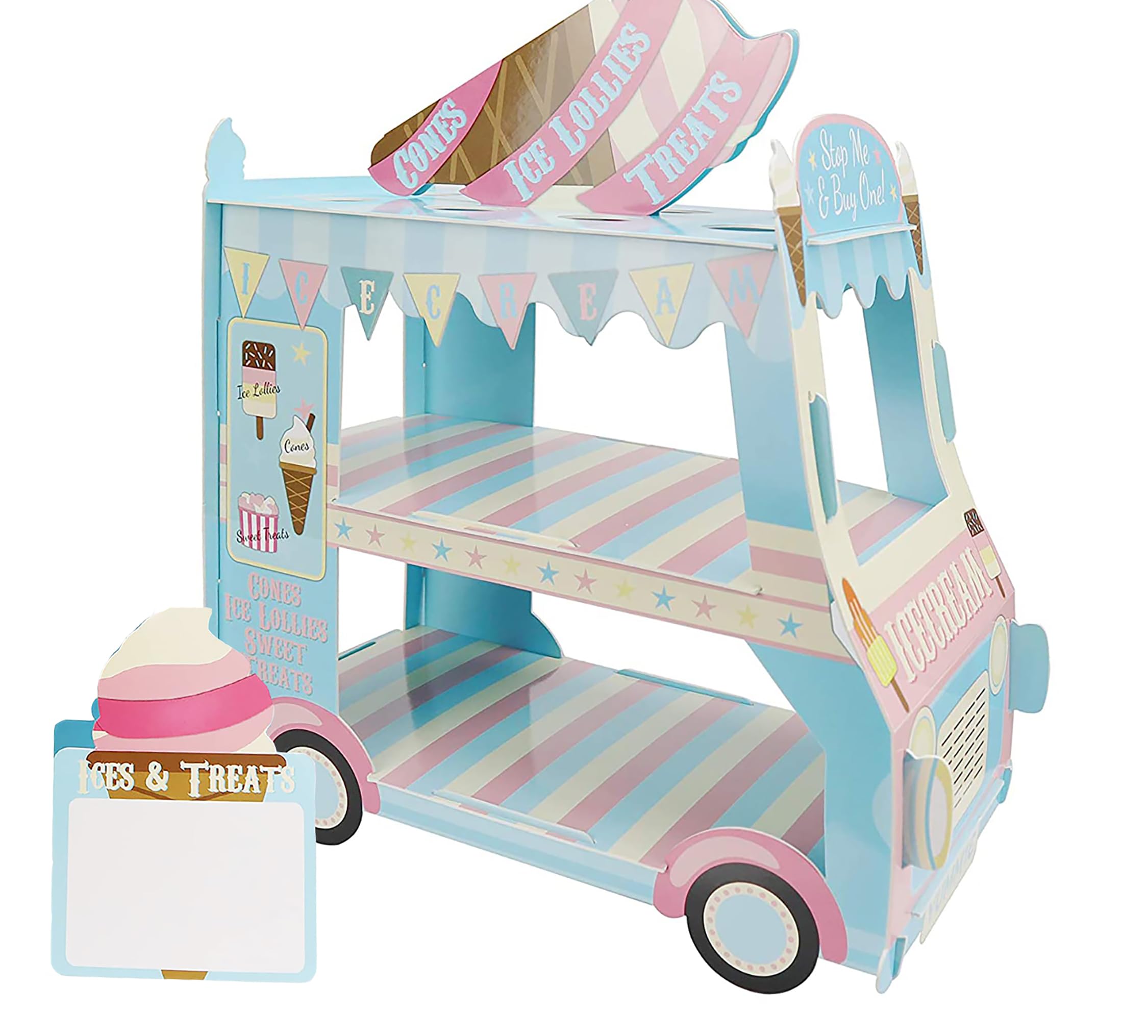 JO&FO Cute Car 3 Tier Cupcake Stand Ice Cream Van Stand Cars Display Stand Bus Cupcake Cake Stand Truck Paper Cupcake Holder for children's Birthday Party Decorations (BLUE)