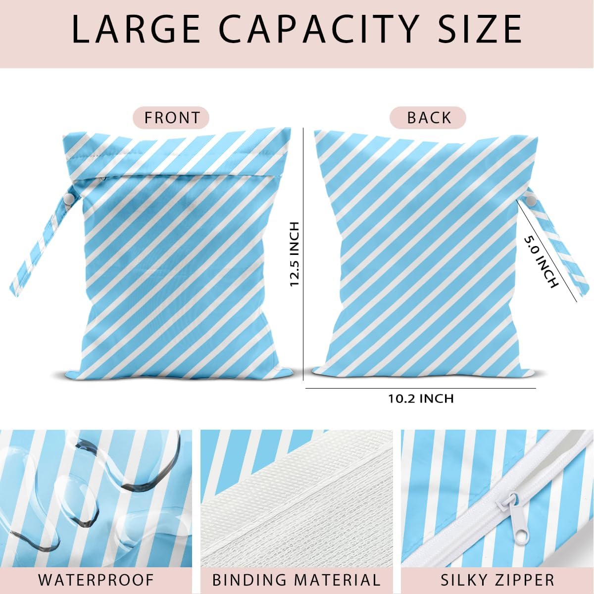 Swimsuit Bag Wet Bags for Travel Reusable Waterproof Dry Bags Diaper Bag Blue Pink Diagonal Wet Bag for Swimsuit Towels Beach Gym 10.2×12.6 Inches image 2