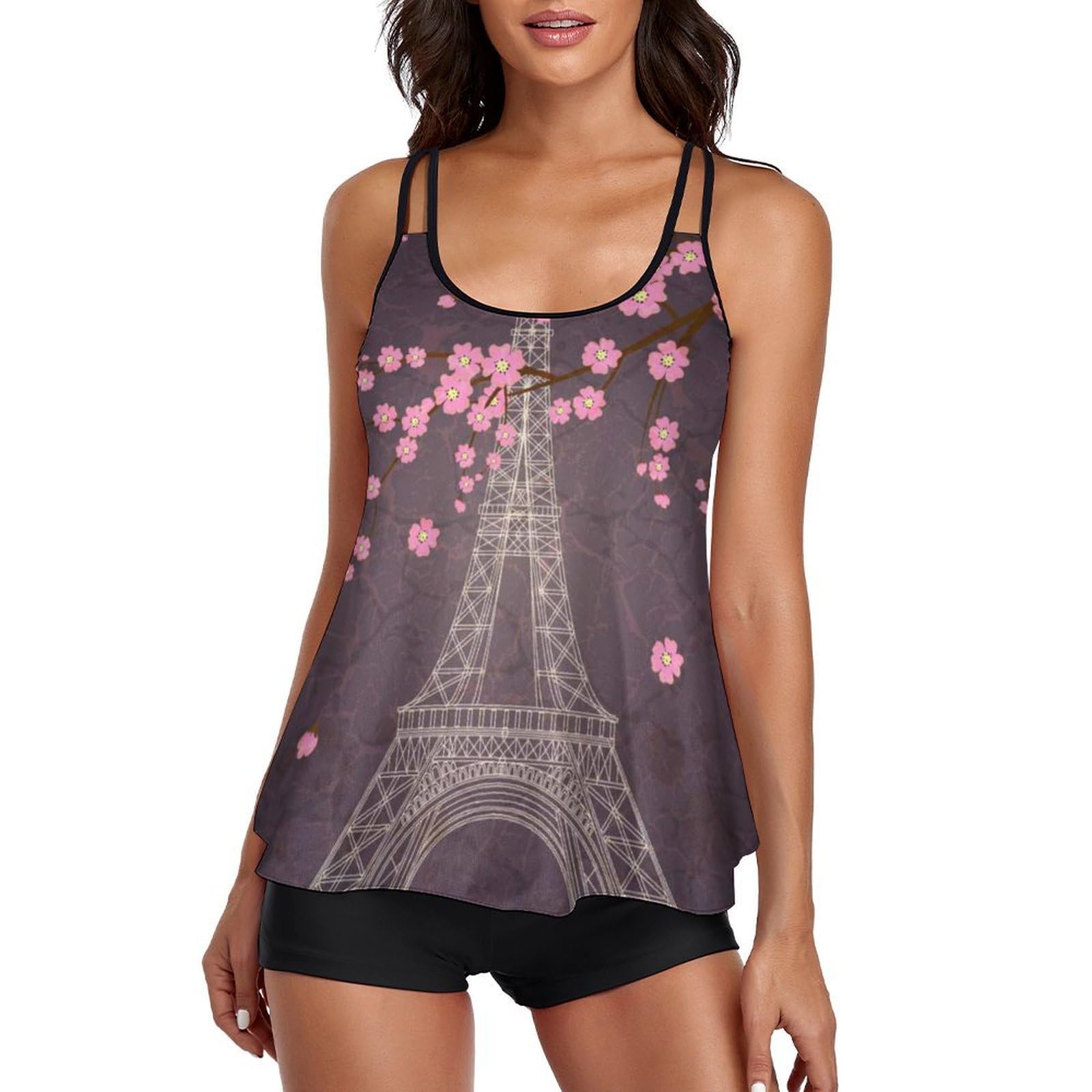 Maillot de bain tankini Fleur de la Tour Eiffel ensemble bikini avec short de garçon - 8
