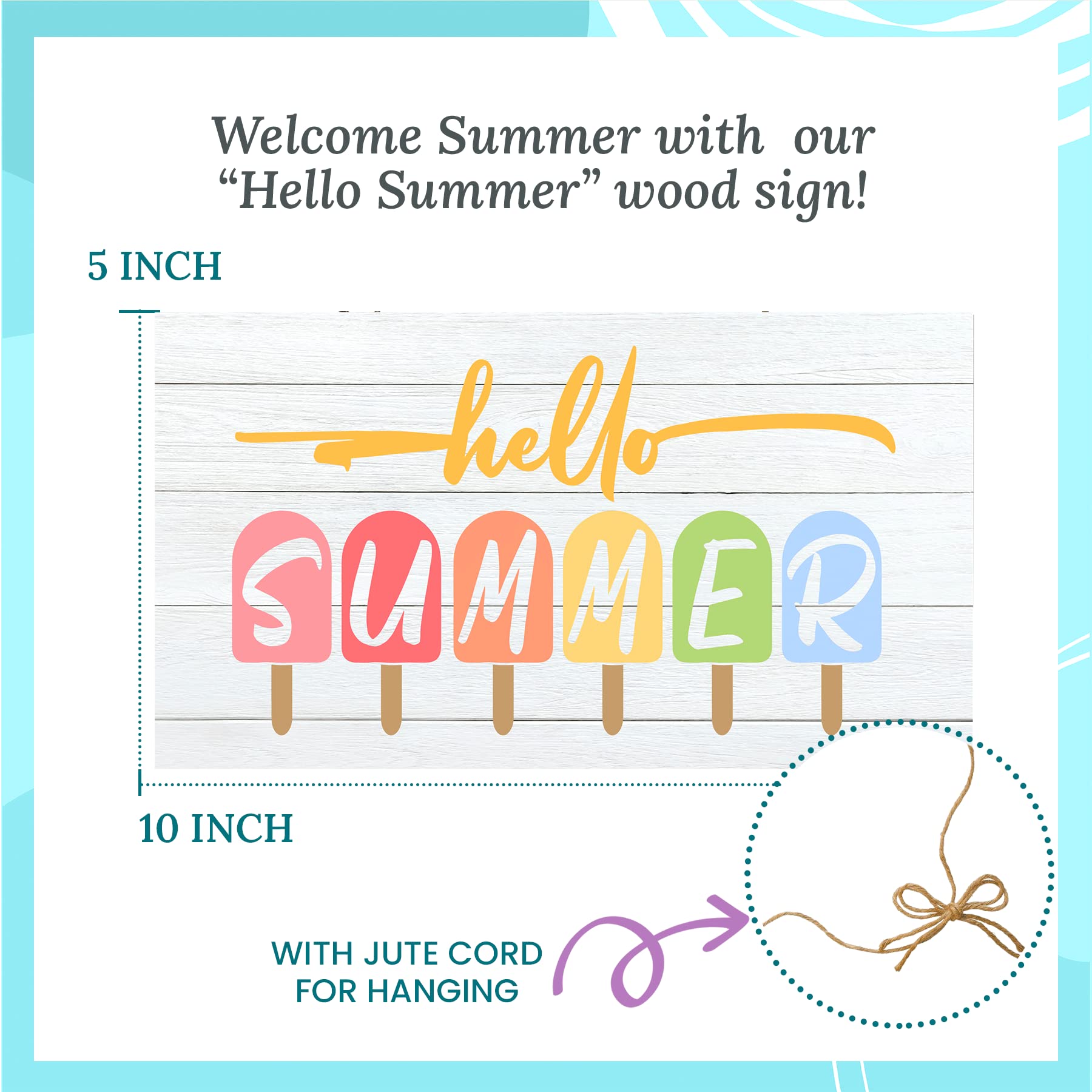 Twisted R Design Wall Art Wood Sign, Vintage Farmhouse Decor Sign, 10x5 Summer Decor Sign, Made in USA Wall Art for Living Room, Bedroom, Office, Ready to Hang Hello Summer