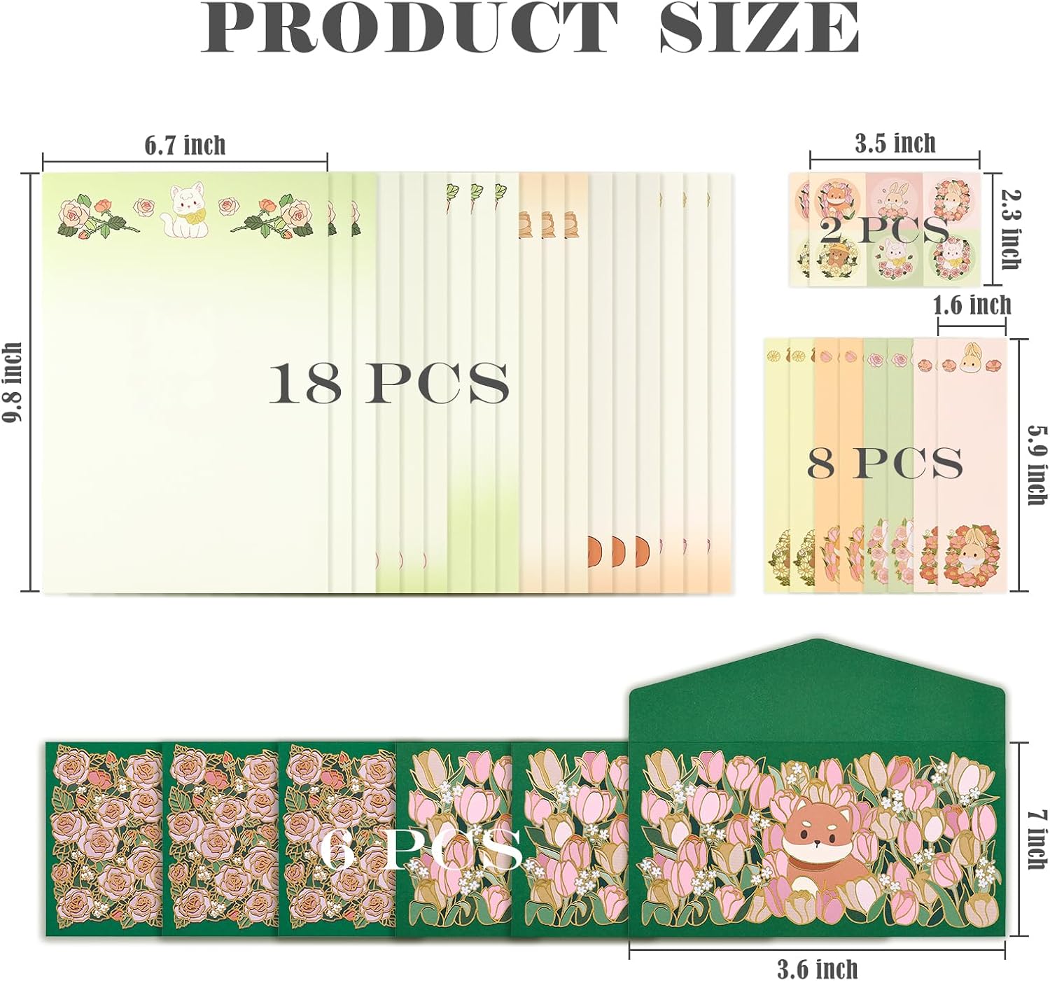 BAYTORY 44Pcs Stationery Paper and Envelopes Set, 3.5" x 7" Cute Animal Patterns Envelopes, Love Letter Papers Letter Writing Kit, Letter Writing Stationery for Invitation (Dog & Cat)