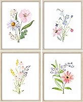 AIOAIFUT 8x10 Unframed Watercolor Floral Wall Art Prints Set of 4 - Wildflower Bouquet Pictures for Bedroom Decor