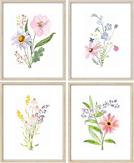 AIOAIFUT 8x10 Unframed Watercolor Floral Wall Art Prints Set of 4 - Wildflower Bouquet Pictures for Bedroom Decor