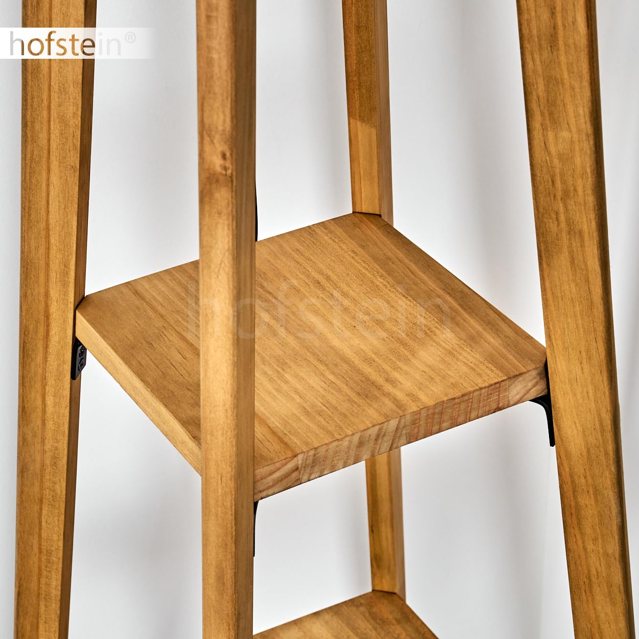 Stehleuchte Bassagoda, Stehlampe aus Holz/Stoff in Natur/Schwarz/Weiß, Leuchte im skandinavischen Design mit rundem Schirm (Ø 40cm), Ablageflächen u. Fußschalter, Höhe 151cm, 1x E27, ohne Leuchtmittel