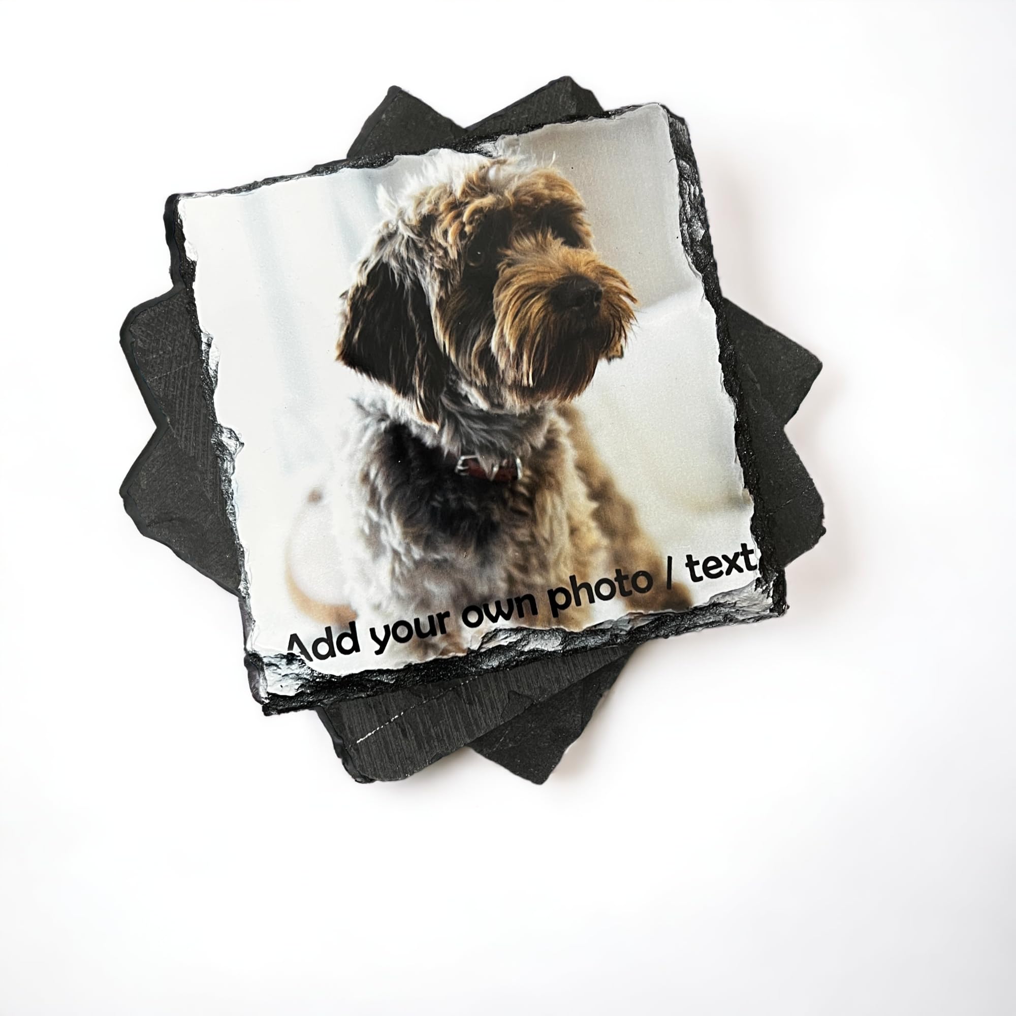 Shopquality4u Black Personalised Set Of 4 Slate Coasters Using Your Photos - 9Cm, Square, Gloss, Rock Slate - Decorative Home Accessories, Drink Coasters, Novelty Placemats, Make Your Own