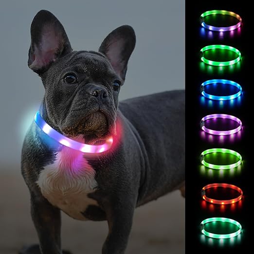 Joytale Light Up Dog Collar, Rainproof LED Dog Collar Rechargeable, 9 Flashing Modes, Glow Collars for Night Walking, Cuttable Soft Silicone Collar for Small and Medium Dogs, 17.7 Inch