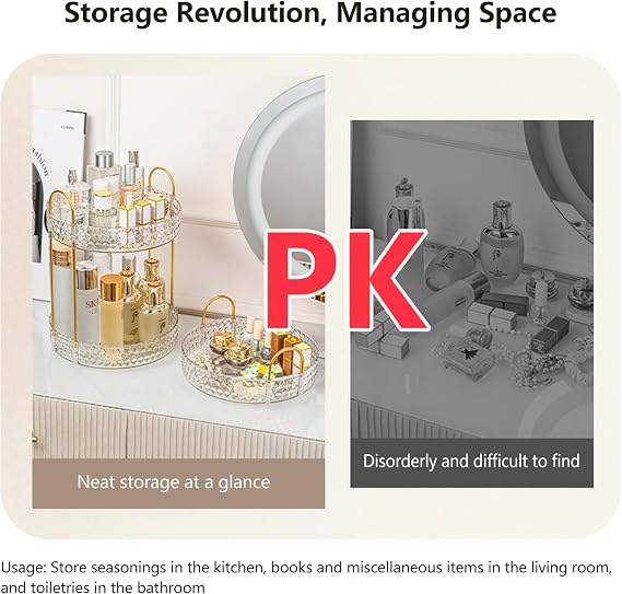 360 Rotating Acrylic Storage Rack, 2-Tier Large Capacity Makeup Organizer for Bathroom Countertop & Vanity, Clear Cosmetic Holder for Skincare, Perfume & Beauty Essentials