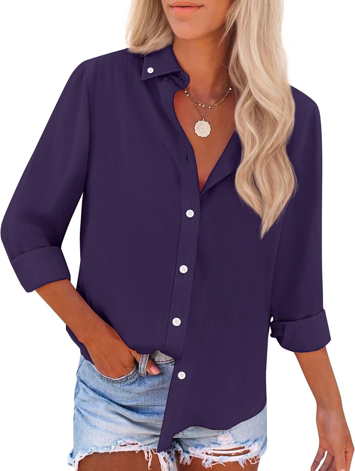 siliteelon Button Down Shirts for Women Oxford Shirt Cotton Dress Shirts Collared Long Sleeve Wrinkle Free Blouse Tops