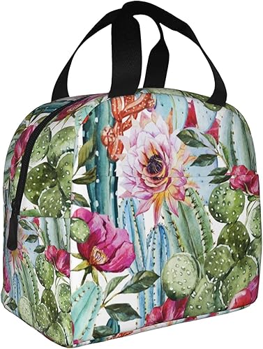 VOOHDDY Lonchera con aislamiento floral de cactus de acuarela vívida para mujeres y hombres, contenedor reutilizable, impermeable, portátil,