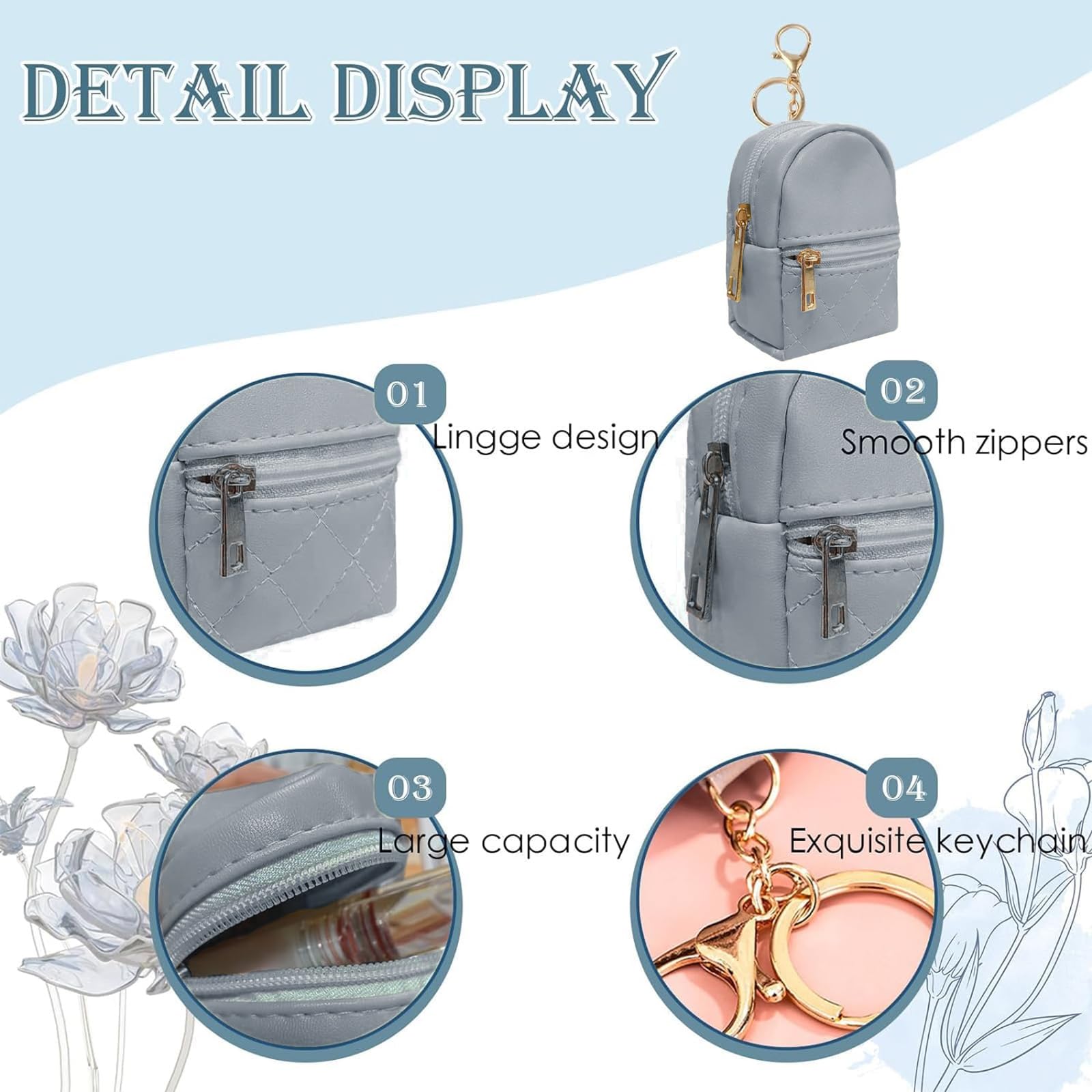 ONRAGT Mini Pochette avec Porte-Clés, 3 Pièces Beau Mini Porte Monnaie Femme Cuir PU Mini Sac a Dos Noir Gris Clair Rose Peut Accueillir des Pièces de Monnaie, Rouge à Lèvres, Clés, Câbles de Données