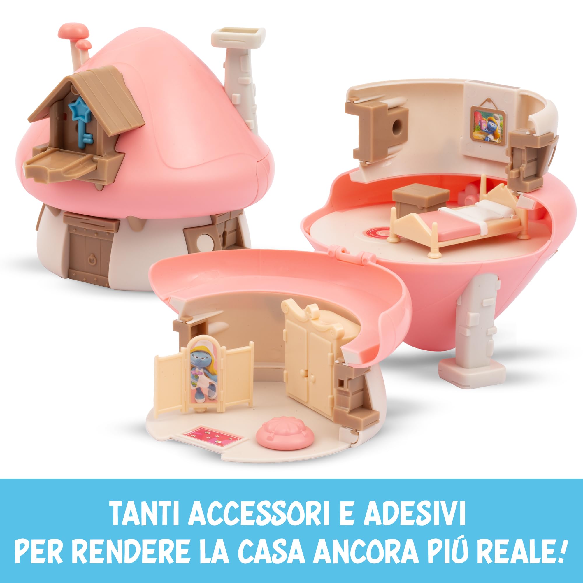 Giochi Preziosi I Puffi - Puffetta E La Sua Casetta Dal Tetto Rosa Ricca Di Accessori E Adesivi , Per Bambini A Partire Dai 3 Anni