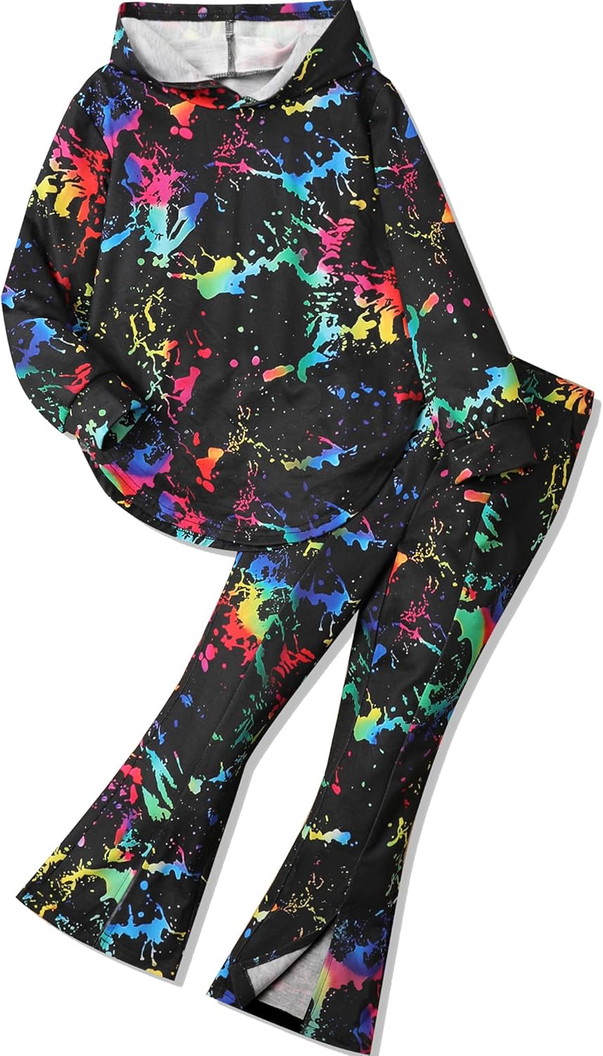 Girls Clothes Tie Dye Sweatsuit Long Sleeve Sweatshirt Tops and Flare Pants 2PCS Girls Fall Clothes