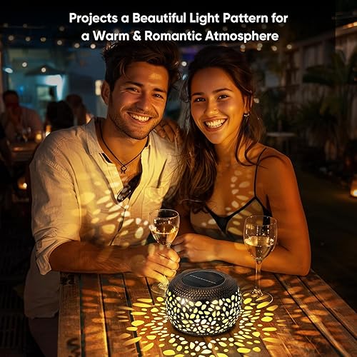 Miniatura 2 de Farol solar para decoración de patio al aire libre faroles solares para exteriores, impermeables, ahuecados, retro, metal, alimentados por energía