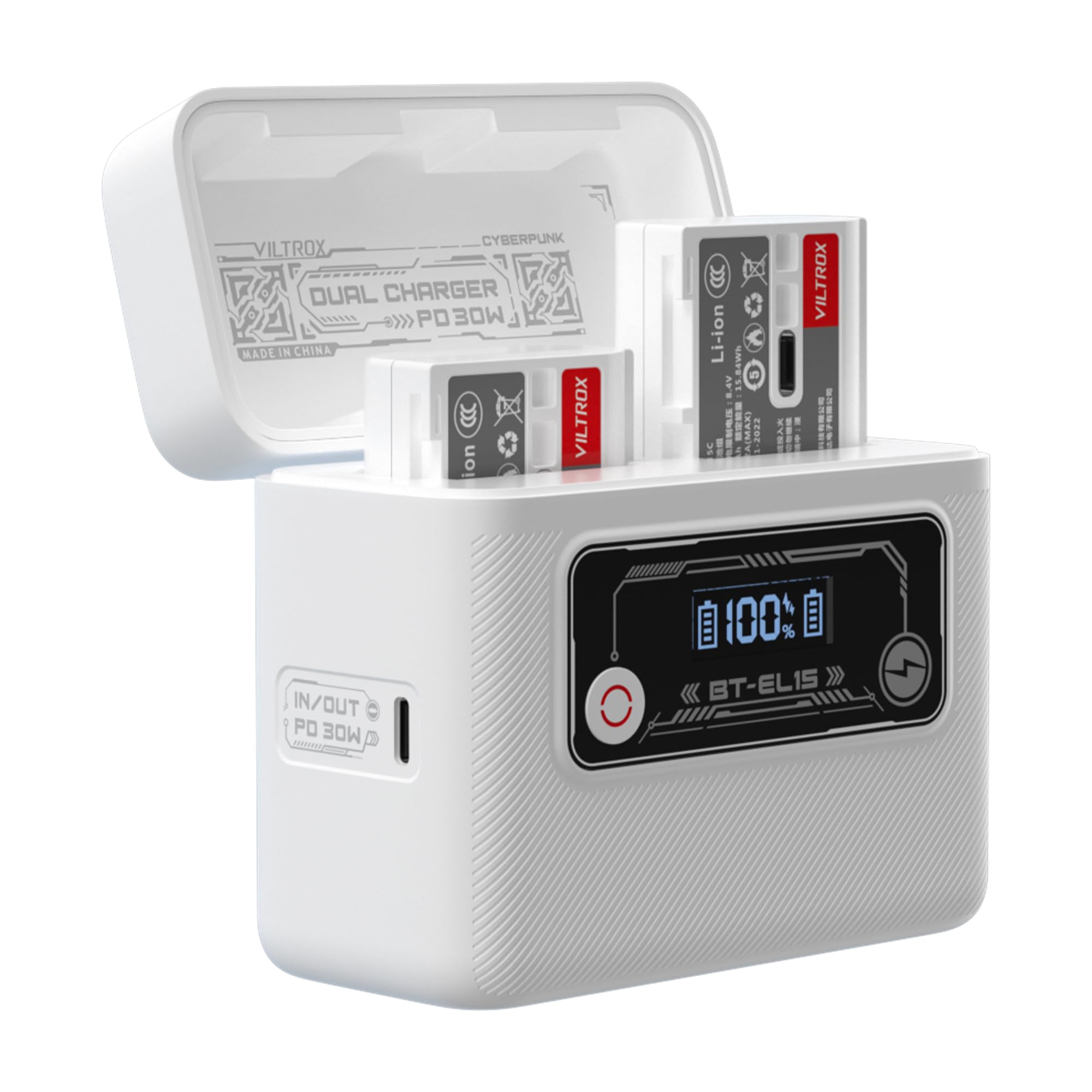 VILTROX EN-EL15 Dual-Akku-Schnellladegerät mit integrierter 5500mAh Powerbank und bidirektionaler 30W USB-C Schnellladefunktion Kompatibel mit Nikon D7200, D7100, D7000, D500, Z7II, Z7, Z5, D610