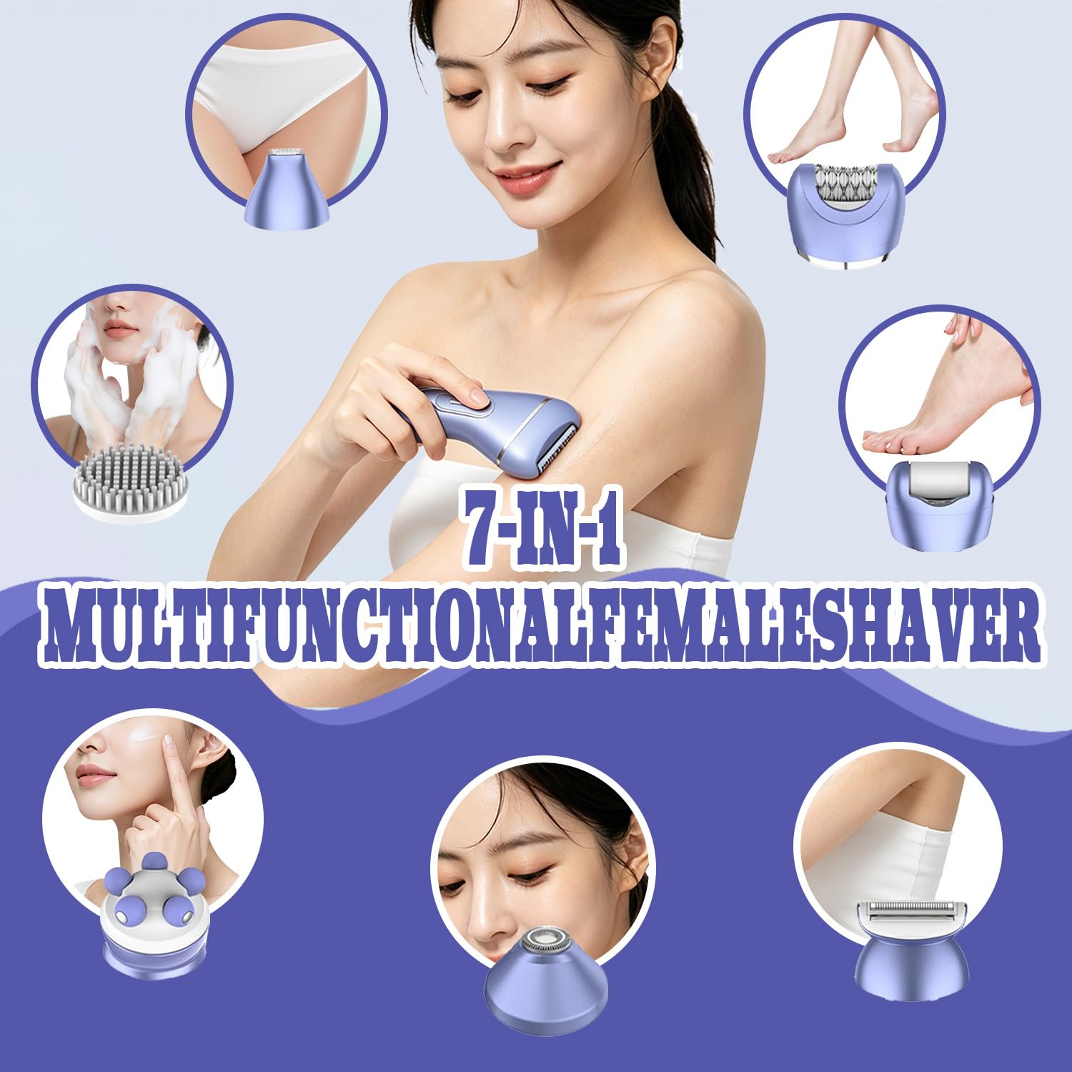 7 in 1 Epilierer Damen Elektrisch, Rasierer Damen mit LED Anzeige, IPX7 Wasserdicht Intimrasierer & Bikini Trimmer, Nass- und Trockenrasierer für Frauen für Gesicht Achseln Beine Intimbereich