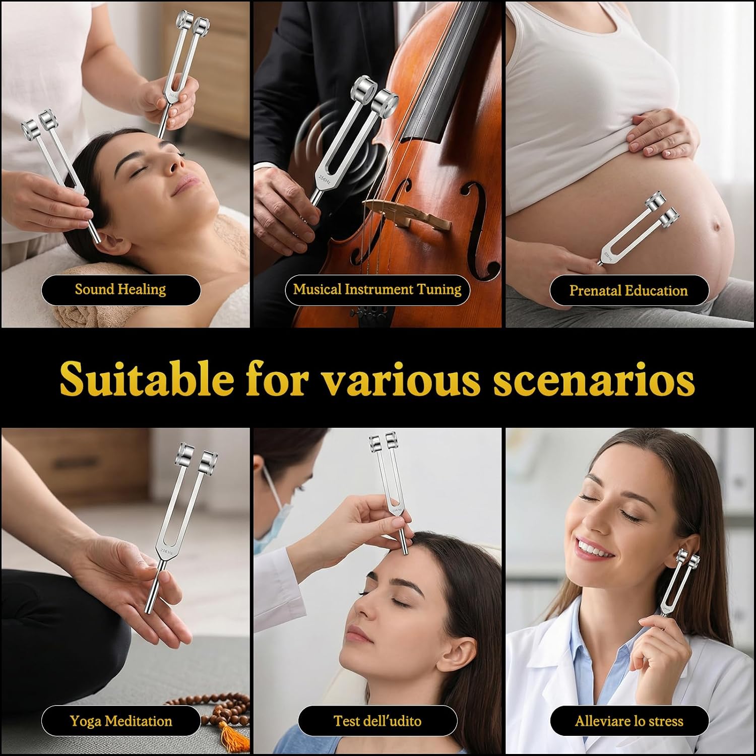 Tuning Forks for Healing Instrument (128Hz, 256Hz, 512Hz) - Tuning Fork Set with Reflex Hammer, Sound Healing Instruments for Essential Yoga/Chakra/Sound Therapy/Meditation Beginner, Gift for Women