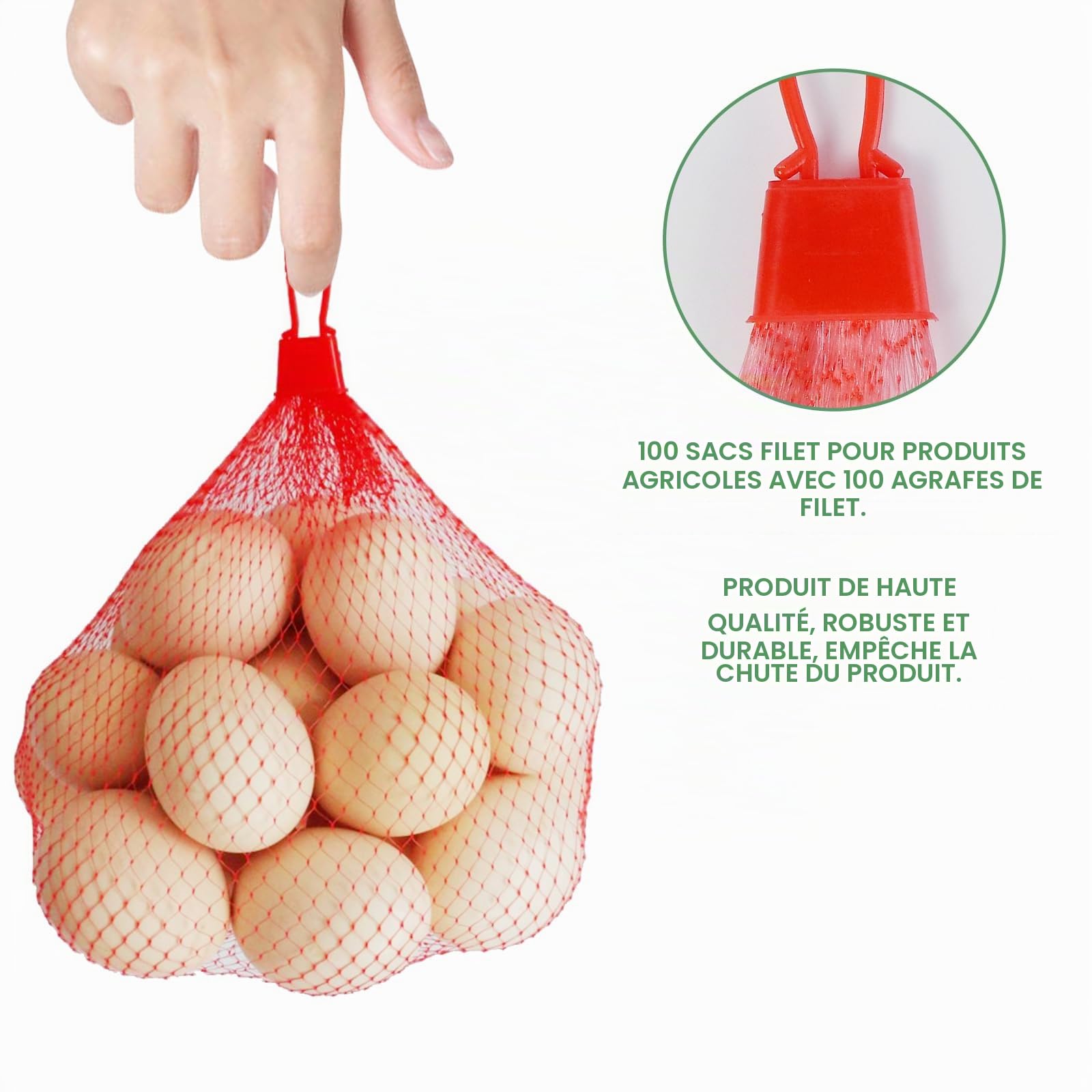 Sac Filet Réutilisable pour Légumes Noix Fruits Œufs avec Boucle Rouge