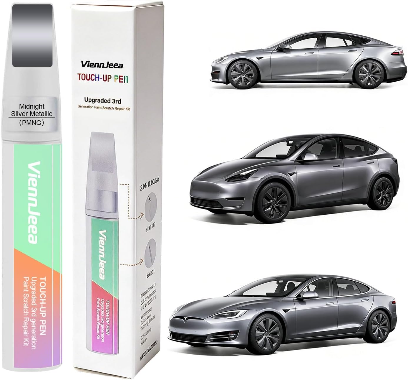 Car Touch Up Paint for Tesla(Solid Black(PBSB)) Upgraded 3rd Generation Car Paint Scratch Repair Kit Pen Tip and Brush 2-in-1 Scratch Remover with 2 Applicators and 4 Repair Papers