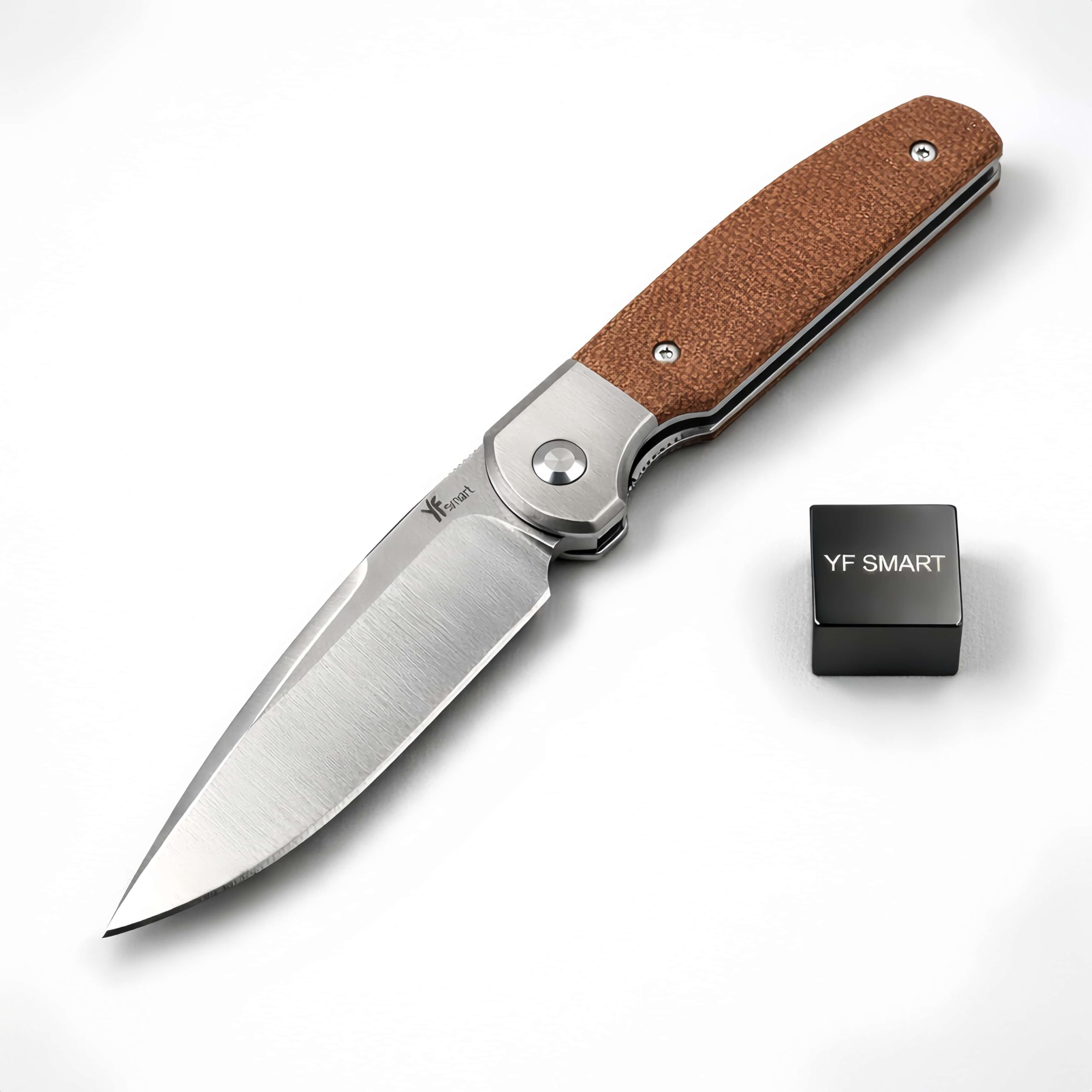 Nóż YF SMART Small Floding Pocket EDC – ostrze typu drop point, rękojeść z brązowego płótna z micarty, głęboki klips do kieszeni, kompaktowy składany nóż na kemping, piesze wycieczki i przygody (Mini)