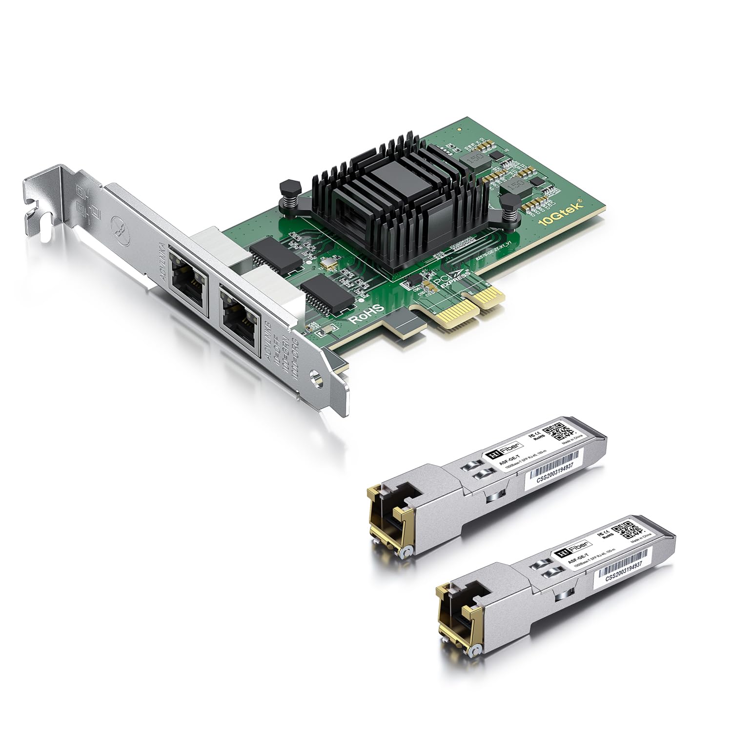 2 Pack Gigabit SFP to RJ45 Module with Gigabit Dual NIC, 1000Base-T Copper SFP Ethernet Transceiver for Ubiquiti UF-RJ45-1G, 1Gb Network Card with Intel 82576 Chip, Compare to Intel E1G42ET, PCI-e X1