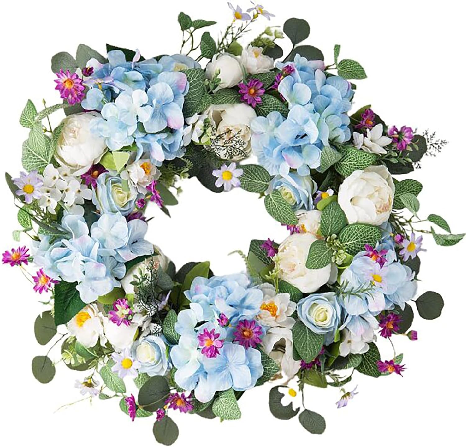 Honnesserry 24In Spring Summer Wreaths Decor for Front Door Porch Home Farmhouse with Artificial Hydrangea Peony Rose Daisy Eucalyptus Wreaths
