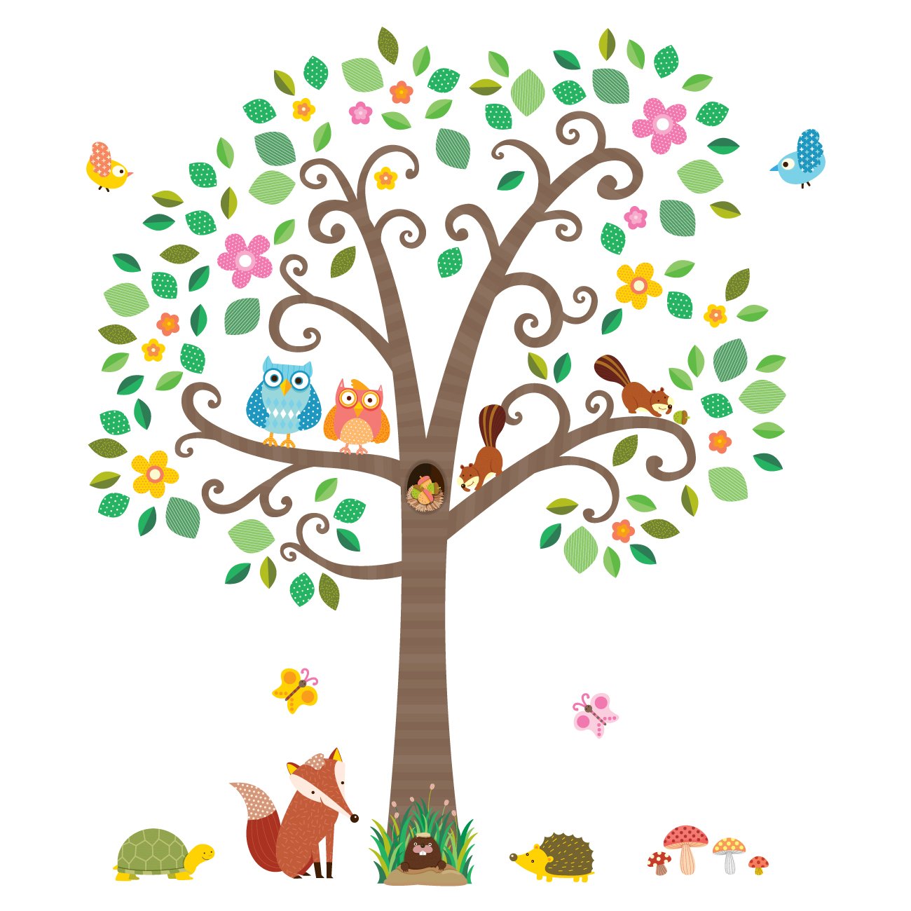 DECOWALL SG-2106 Large Scroll Tree and Animals Kids Wall Stickers Wall Decals Peel and Stick Removable Wall Stickers for Kids Nursery Bedroom Living Room d?cor