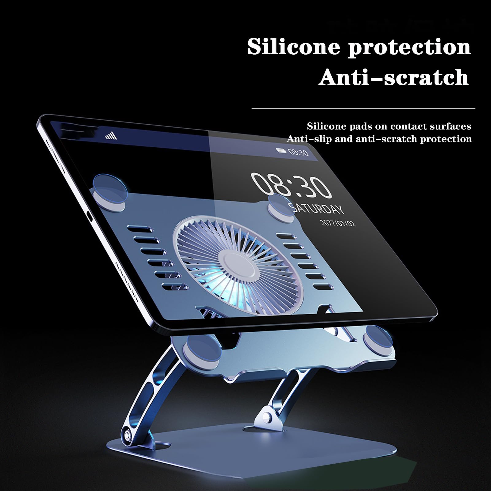 BNEI Supporto per computer portatile, girevole a 360°, ventola di raffreddamento a 180°, altezza regolabile da 5 a 30 cm, laptop fino a 16' (grigio)