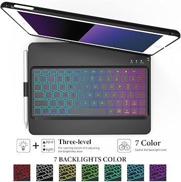 MMK iPad Keyboard Case - 10.2 inch, 360 Rotatable Wireless Detachable Bluetooth Keyboard Cover for iPad 9th Gen 2021, 8th Gen 2020, 7th Gen 2019 - 7 Color Backlit