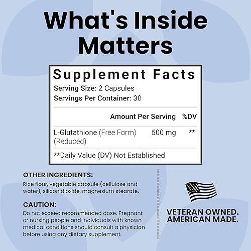 Miniatura 3 de Luma Nutrition Suplemento premium de glutatión - 500 mg - L-glutatión - Soporte antioxidante - Reducido - Soporte hepático - 60 cápsulas