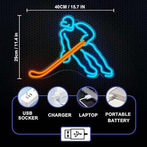 Miniatura 7 de Lampeez Letrero de neón de hockey sobre hielo, luces LED de neón para decoración de sala de hockey, letreros iluminados para decoración de pared,