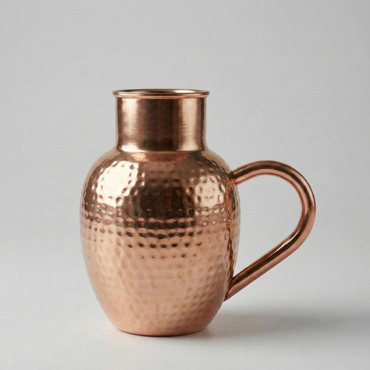 100% Pure Copper Water Pitcher with Lid Bowl – 1.5L Handcrafted Hammered Copper Jug with Handle, Large Copper Carafe for Drinking Water, Bedside Table, Kitchen & Dining Use