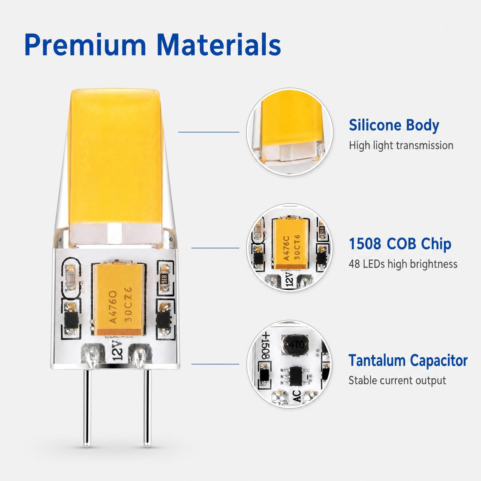 GY6.35 LED 12V 4W Ściemnialny COB IP65, neutralny biały zestaw 5