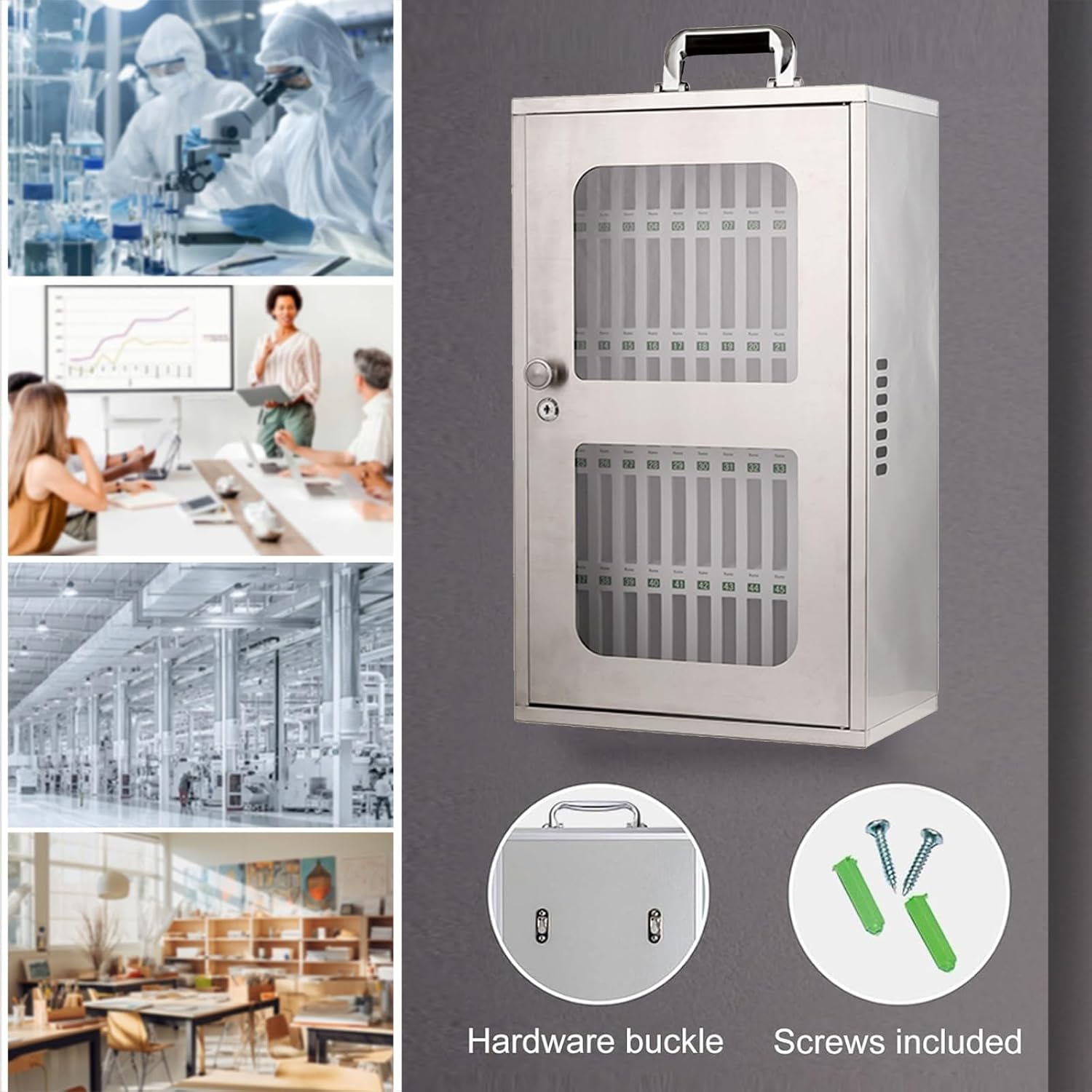 12/24/36/48/60 Position Cell Phone Cabinet, Stainless Steel Wall Mounted Cell Phone Cabinet with Safety Lock, for Classroom Office(36 * 21 * 60cm)