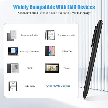MoKo EMR Stylus Pen Compatible Remarkable 2 Digital Pen with Eraser, 4096 Pressure Level, Palm Rejection, 3 Additional Tips for Remarkable 2&1, Galaxy Tab & Book, BOOX, Wacom, Scribe/EMR Devices